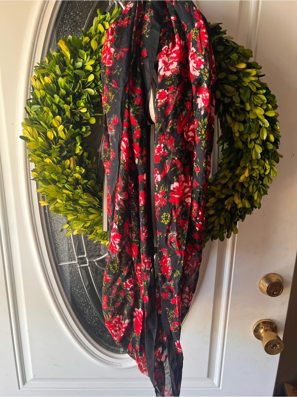 Black & Red Floral Scarf - Lightweight Home Accent